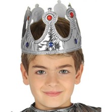 Daniska Gümüş Renk Kumaş Malzemeden Imal Çocuk Kral Tacı 57 cm