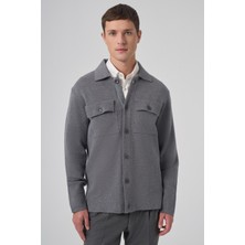 Morven  Erkek Gri Trend Kapaklı Cepli Düğmeli Hırka