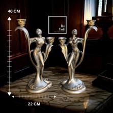 İki Yedi Konsept Lindsay Dekoratif Kadın Figürlü 2’li Şamdan Art Deco Lüks Mumluk Salon Antre Şık Dekorasyon Objeler