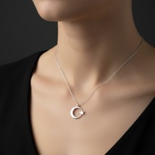 Modahilye - 925 Ayar Gümüş Ay Yıldız Mini Tasarım Kolye