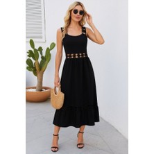 Eccey Butik Kadın Askılı Dantel Detaylı Kiloş Janjan Krep Elbise