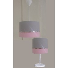 Onay Avize Gri Pembe M-625 Kumaş Kaplama 2.li Set Yatak Odası Genç ve Çocuk Odası Avize ve Abajur Seti