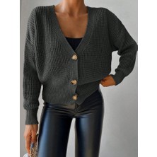 Eccey Butik Kadın Uzun Kollu Düğme Detay Triko Bluz