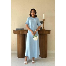 Eccey Butik Bebe Mavi Pileli Bisiklet Yaka Elbise