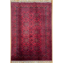 El Dokuma Afgan Halı Bilicik Desenli Bordo Renk 2 Metre Kare