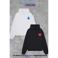 Nevermind Unisex Çift Kombini 2’li Oversize Hoodie Kalp & Göz Tasarımlı Sweatshirt – Sevgili Kombini