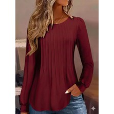 Eccey Butik Kadın Uzun Kollu Yuvarlak Yaka Nervürlü Bluz