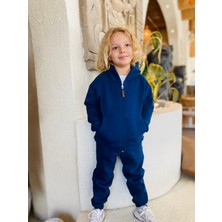 Seftex Erkek / Kız Çocuk Fermuarlı Sweatshirt Kangru Cepli Kapşonlu 3 Iplik Şardonlu