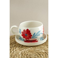 Bijuteri Net Çiçek Desenli Seramik Tabaklı Kupa