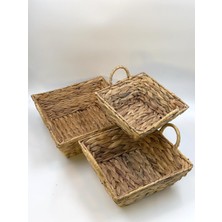 Storemax Hasır El Örgüsü 3'lü Sepet Seti – Hasır Organizer, Meyvelik, Havlu Saklama Sepeti, Mutfak ve Düzenleyici, Dekoratif Sepet Takımı, Dolap Içi Saklama Çözümü (Kare Kulplu)