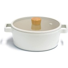 Storemax Fika Cam Kapaklı Döküm Tencere 24CM, Bej D-NEOF224