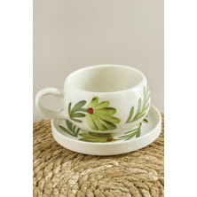 Bijuteri Net Yaprak Desenli Seramik Tabaklı Kupa