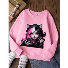 Punix Kids Punıx Kıds Özel Seri Yuvarlak Yaka Party Kızı Baskılı %100 Pamuk Trend Kız Çocuk Sweatshırt