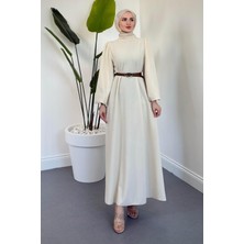 Merven Akyüz Blake Fitilli Kemerli Elbise Ekru