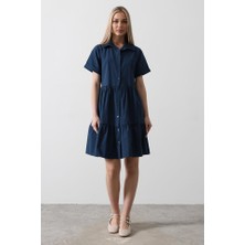 Eccey Butik Kısa Kol Düğmeli Elbise - Indigo