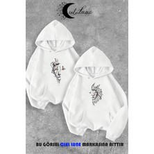 Nevermind Kaplan ve Aslan Ön Baskılı Sevgili Kombini 2'li Kapüşonlu Sweatshirt Seti