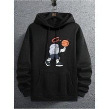 Ciel Lune NEVERMIND Unisex Basketbol Karikatür Grafik Kanguru Cep İpli Termal Kapşonlu Oversize 2 iplik