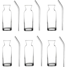 Storemax Village Cam Pipetli Meşrubat Bardağı Limonata Süt Şişesi Sunum Karaf 6 Adet