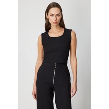 On Triko Fitilli Kolsuz Crop Bluz 61396