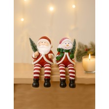 Parti Adresi Yılbaşı Hediyelik Seramik Dekor Süsü Noel Baba & Kardan Adam Biblo Seti 16 cm