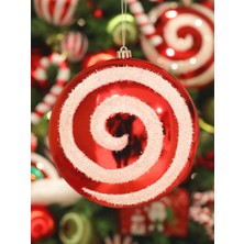 Parti Adresi Yılbaşı Ağaç Süsü Simli Spiral Desenli Dekoratif Şeker Kırmızı Beyaz 20 cm 2'li