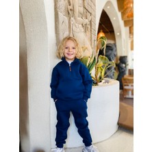 Seftex Erkek / Kız Çocuk Dik Yaka Sweatshirt Kangru Cepli 3 Iplik Şardonlu