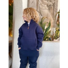 Seftex Erkek / Kız Çocuk Dik Yaka Sweatshirt Kangru Cepli 3 Iplik Şardonlu