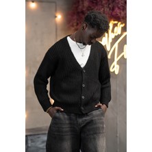 Akçaylar Oversize Crop Model V Yaka Düğme Kapamalı Örgü Hırka