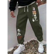 Amor Man Büyük Beden Özel Tasarım Kuru Kafa Yıldız Baskılı Kışlık %100 Pamuk Erkek Eşofman Altı