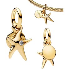 Lines Bijuteri Gold Renk Denizyıldızı Çift Sallantılı Charm S925 Ayar