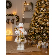 Dodomar 60 cm Beyaz Hediye Paketli Noel Baba – Ayakta Duran Modern ve Özel Tasarım Yılbaşı Dekor Figürü