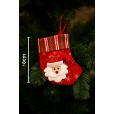 Dodomar  18 cm Kadife Yeşil Çizgili Noel Baba Desenli Yılbaşı Çorabı – Mini Ağaç ve Ev Dekor Süsü