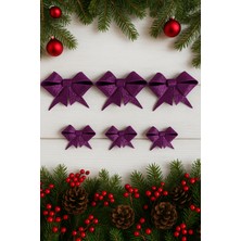 Dodomar Mor Simli Eva Fiyonk Kurdele – 6'lı Set (3 Adet 9 cm + 3 Adet 6.5 Cm) Yılbaşı Süsleme