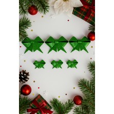 Dodomar Yeşil Simli Eva Fiyonk Kurdele – 6'lı Set (3×9 cm + 3×6.5 Cm) Yılbaşı Süsleme