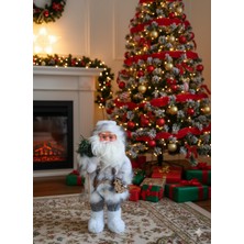 Dodomar 30 cm Beyaz Ağaçlı Pilli Hareketli Sesli Noel Baba – Işıklı Modern Özel Tasarım Yılbaşı Dekor Figürü