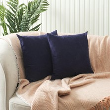 Storemax Ölçü Seçenekli 2'li Kırlent Kılıfı Dekoratif Düz Sade Kadife Dokulu Yapılabilir 50X50 cm Lacivert