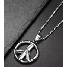 Peace Sign Retro Hippie 316L Çelik Büyük Barış Sembolü Peace Kolye