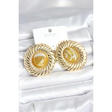 Mustran Pirinç Gold Renk Kehribar Boncuklu Vintage Kadın Küpe