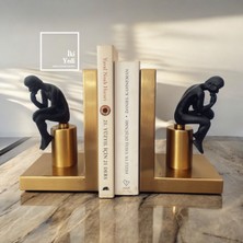 İki Yedi Konsept Düşünen Adam Kitap Tutucu Seti – Metal Kitap Destekleri Gold Siyah Ofis Ev Dekoratif Hediyelik