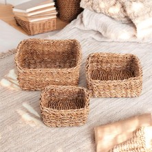 Storemax 3'lü El Yapımı Kare Düzenleyici Seti | 3'lü Hasır Kare Organizer Seti – Dekoratif, Çok Amaçlı ve Dayanıklı Sepetler (26 * 26 * 12CM – 22 * 22 * 10CM – 18 * 18 * 8cm)