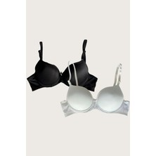 Moda Şahsenem Beyaz-Siyah 2'li Mikro Kumaş Içi Boş Balenli Günlük Desteksiz Sütyen