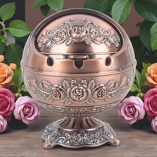 Elifeshop Lüks Gül Motifli Metal Top Rüzgar Geçirmez Küllük Tütsülük Çok Fonksiyonlu Dekoratif Obje Biblo Md 2