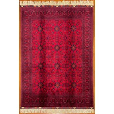 El Dokuma Afgan Halı Bilicik Kök Boya Bordo Renk 3 Metre Kare