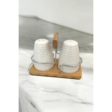 Storemax Bambu Standlı Porselen Tuzluk ve Karabiberlik
