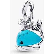 Lines Bijuteri S925 Ayar Gümüş Turkuaz Renkli Balina Sallantılı Charm Kolye Ucu