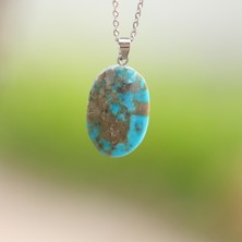 Taş Sandığı Doğal Iran Turkuazı (Firuze) Çelik Kolye – Boyasız ve Orijinal