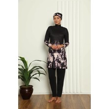 Moda Şahsenem Moda Tam Tesettür Dijital Desenli Mayo Siyah