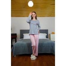 Moda Şahsenem Moda Kadın Penye Uzun Kol Pijama Takım Gri