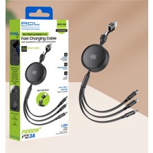 Acl ACK-122 -1.2metre Uzunluğunda Pd 100W 3A - 5'i 1 Arada Geri Çekilebilir Ultra Hızlı Şarj Kablosu