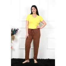 Moda Şahsenem Moda Kadın Pamuklu Büyük Beden Alt Pijama Kahve